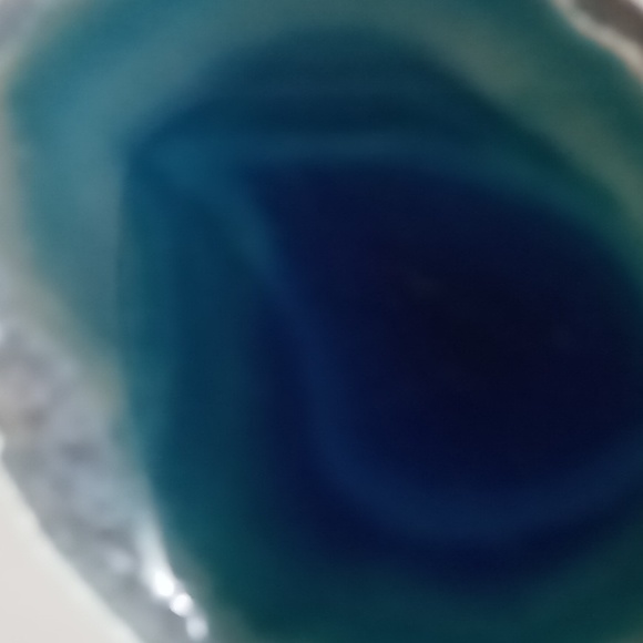 Large Teal blue agate stone necklace 24 inch box chain.silver tone. - Picture 2 of 10